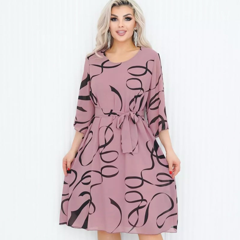CLARISSA™|Vestido de cuello redondo con cinturón para mujer