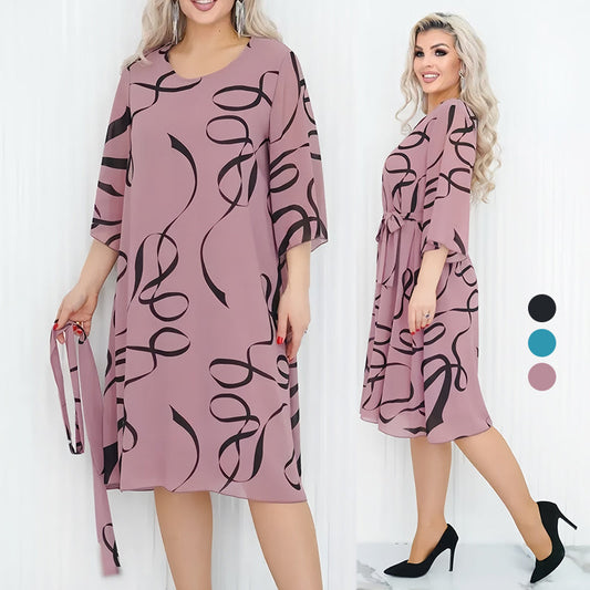 CLARISSA™|Vestido de cuello redondo con cinturón para mujer